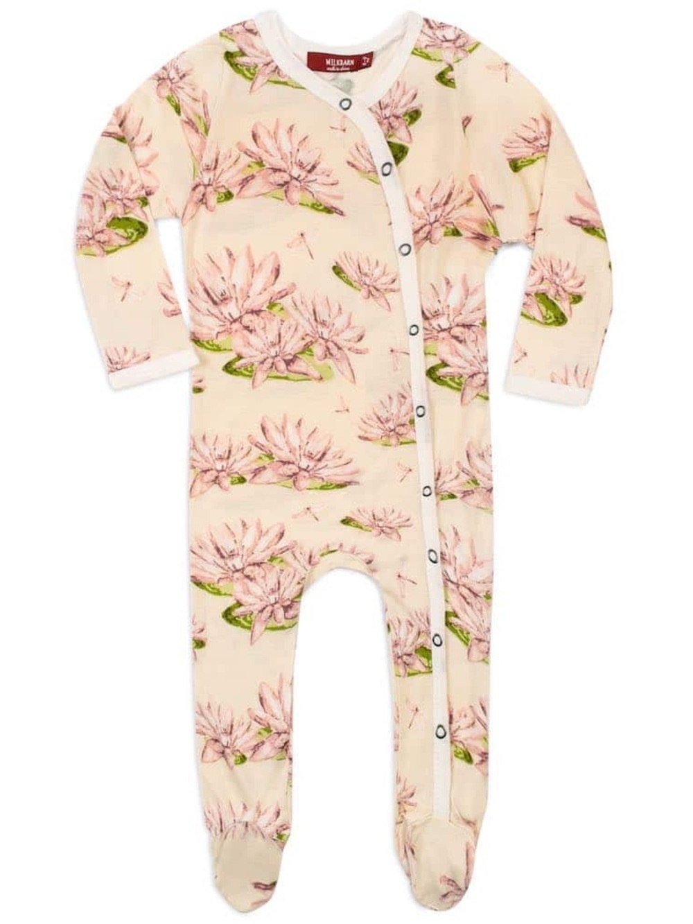 MilkBarn Water Lily Bamboo Snap Footed Romper Onesie 6-9 Months